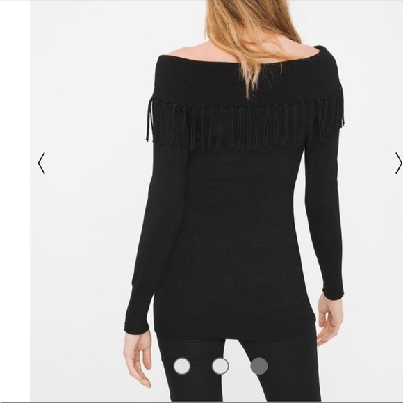 ⭐️NEW⭐️White House Black Market OFF-THE-SHOULDER FRINGE TUNIC SHIMMER SWEATER - Picture 2 of 9